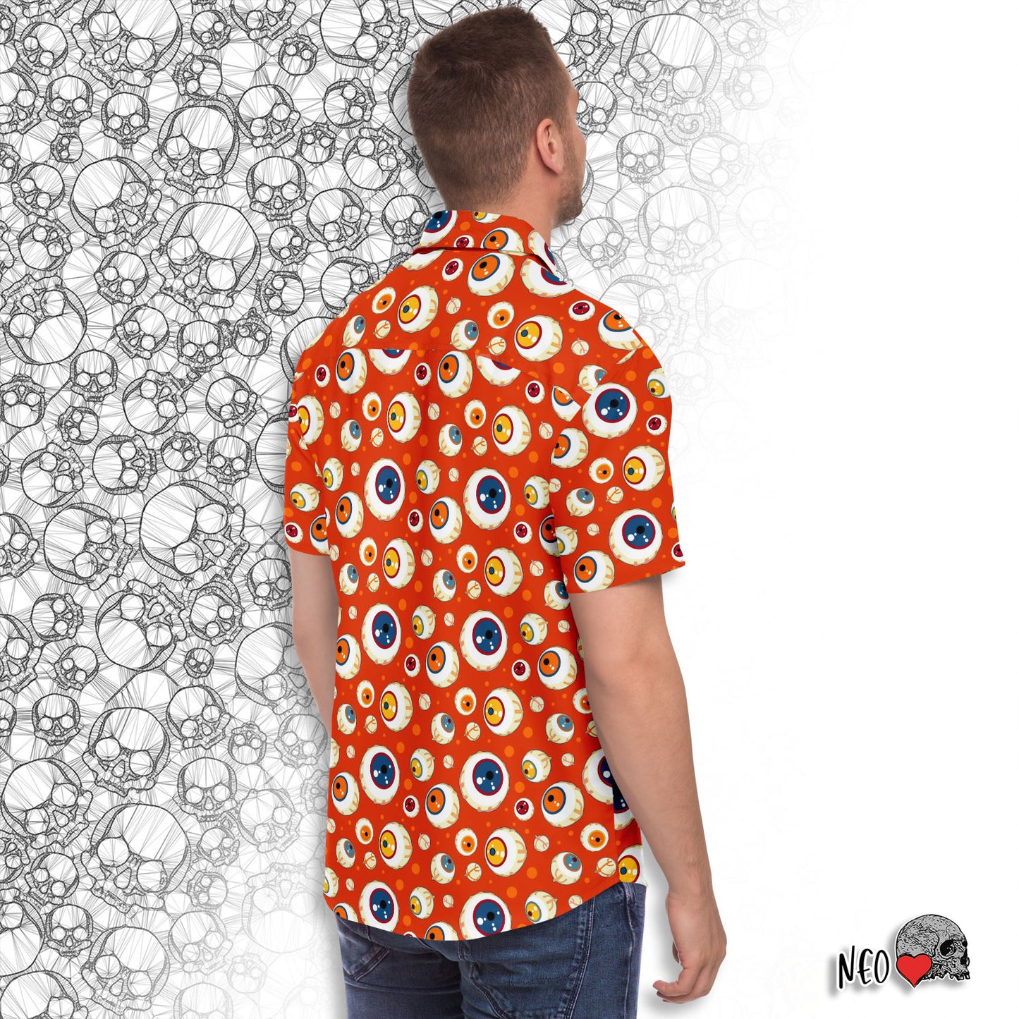 Halloween short sleeve button down shirt neoskull