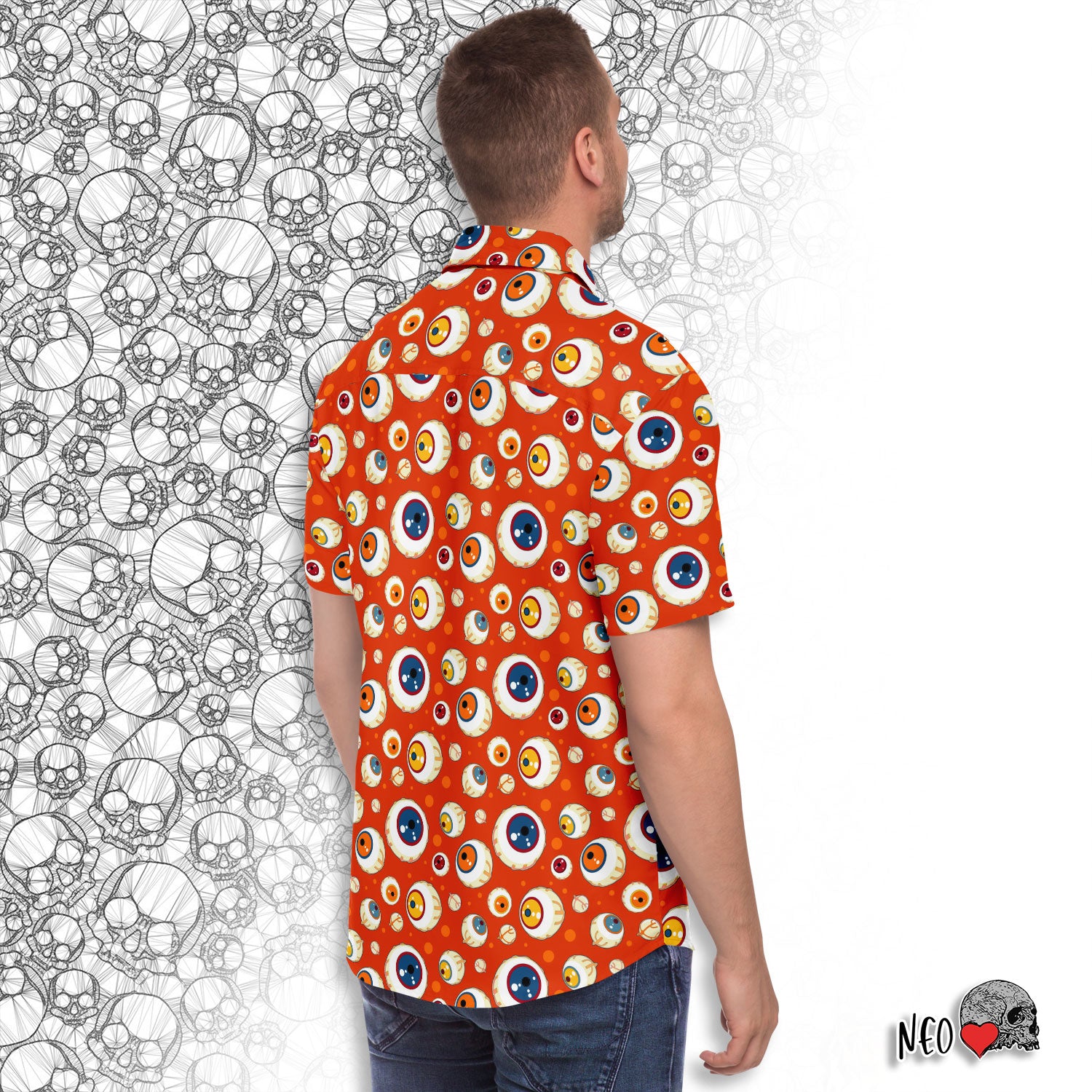 Halloween short sleeve button down shirt neoskull