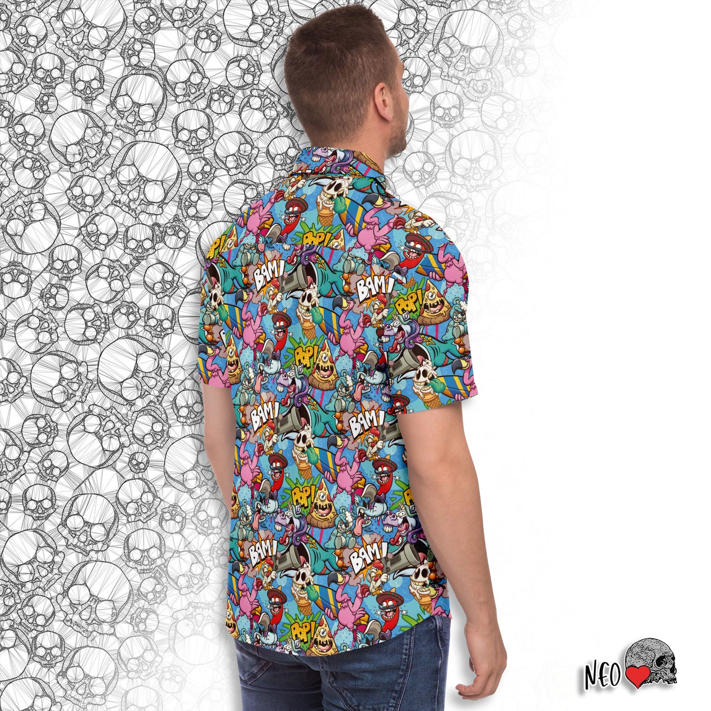 horror fan short sleeve button down shirt