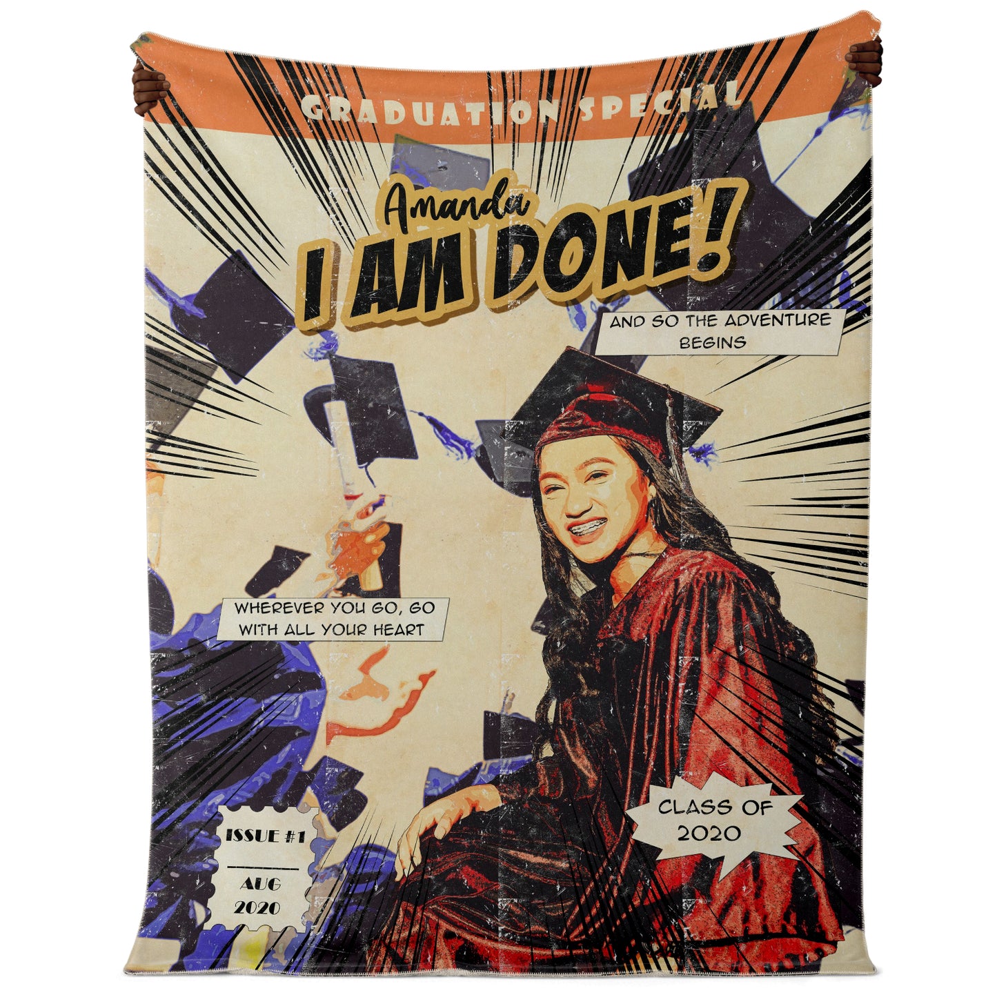 Personalized Graduation Blanket - Retro Comic Art - NeoSkull