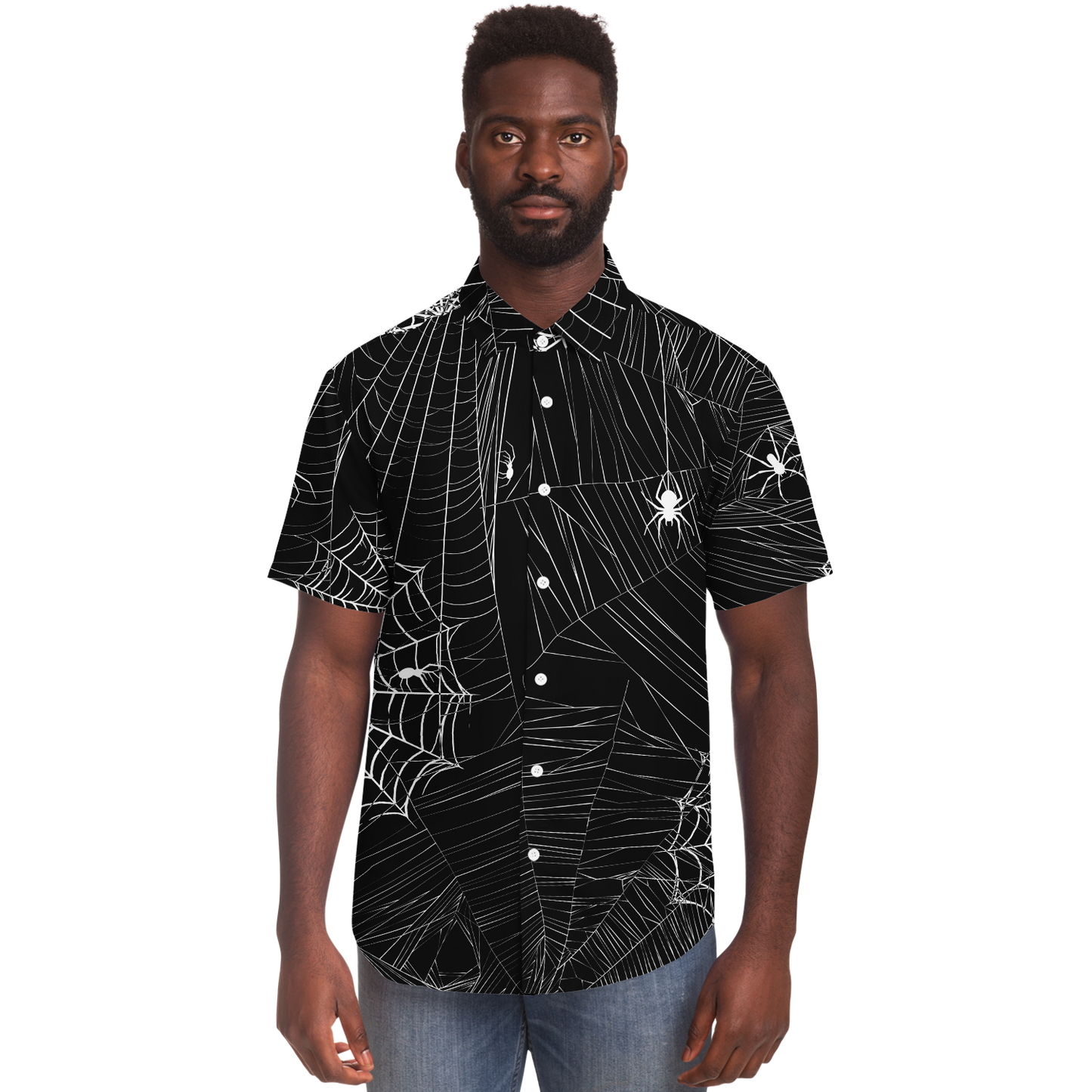 Spider Skull short sleeve button down shirt