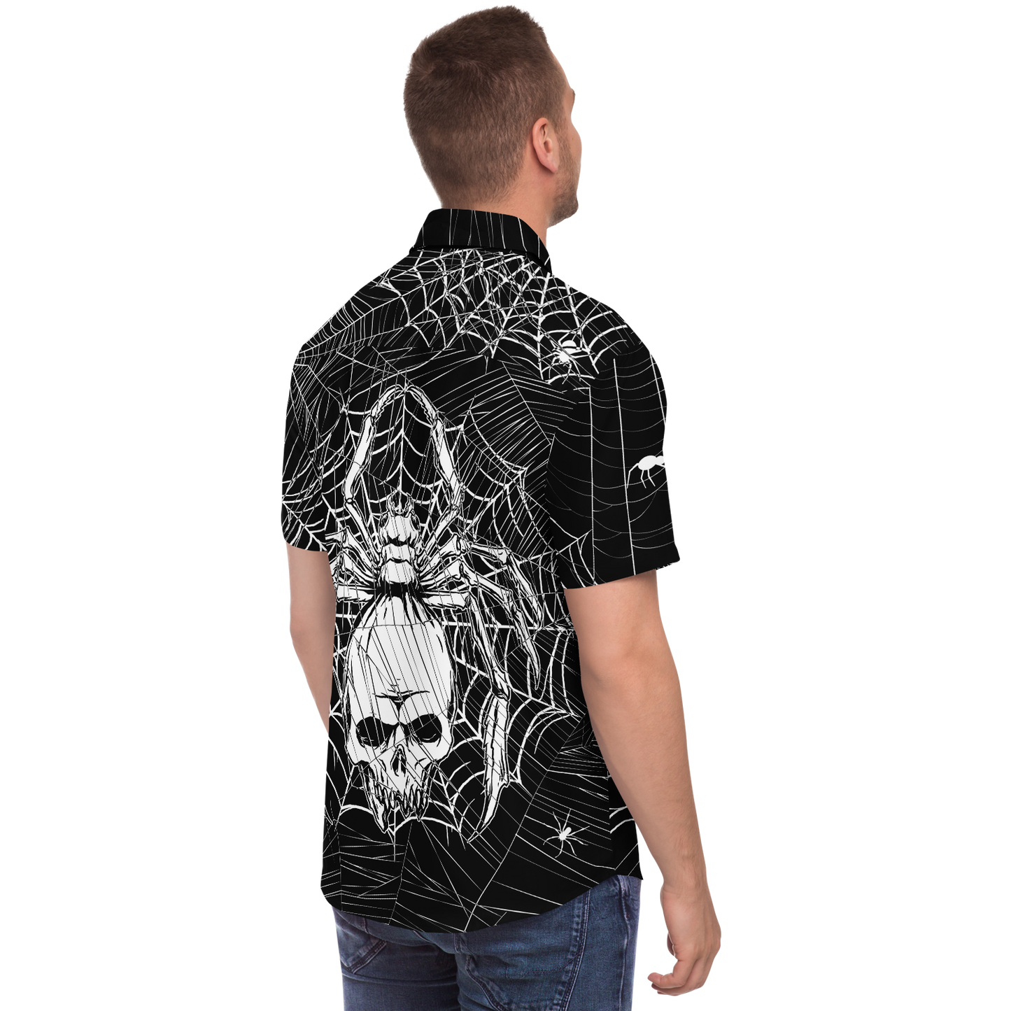 Spider Skull short sleeve button down shirt