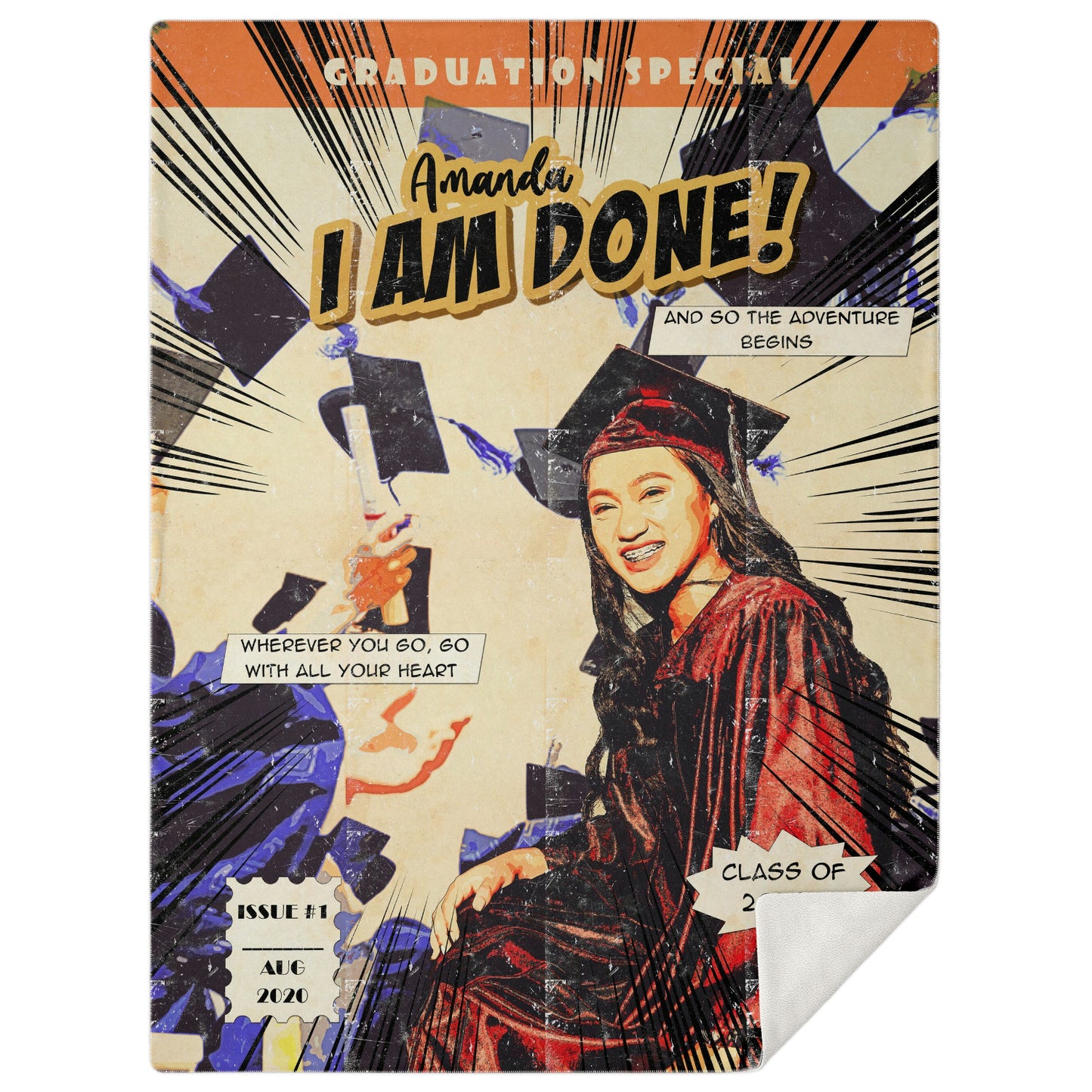 Personalized Graduation Blanket - Retro Comic Art - NeoSkull