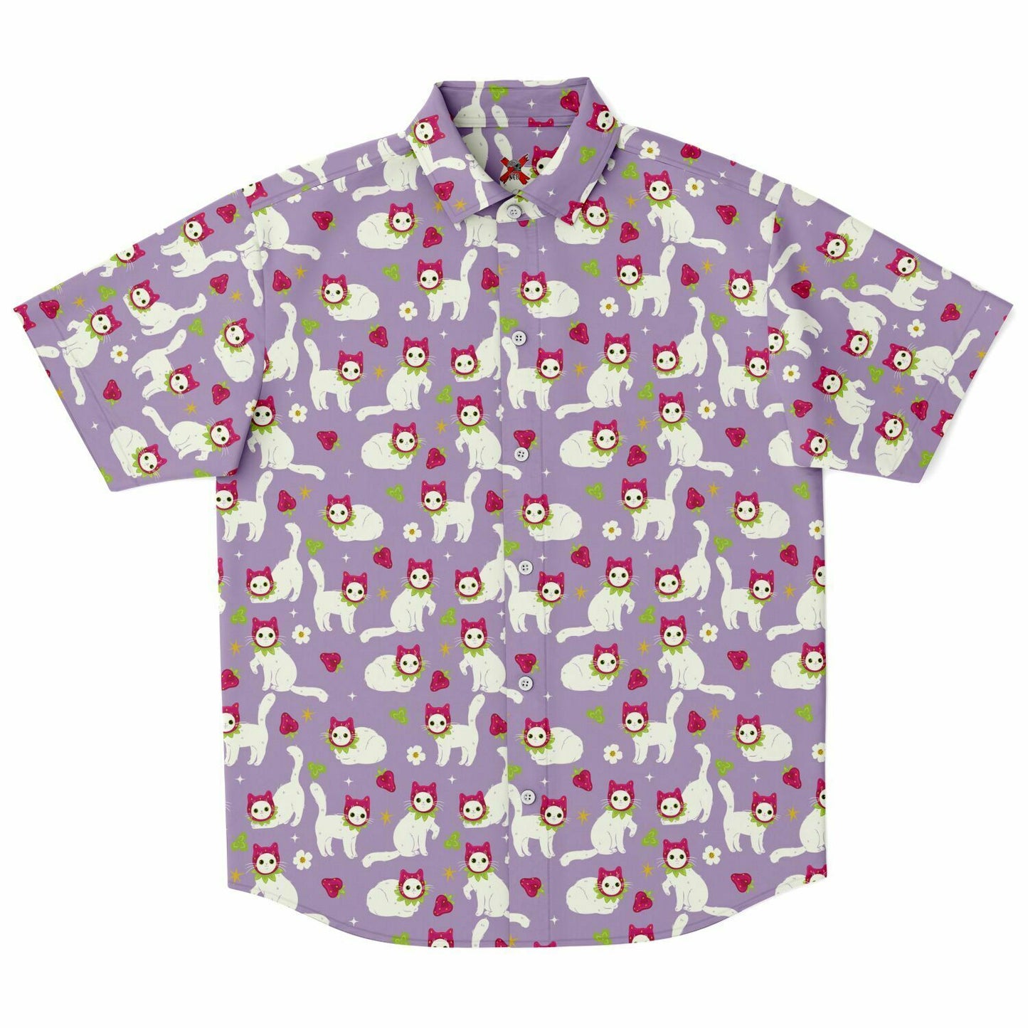 Strawberry cat short sleeve button-up shirt