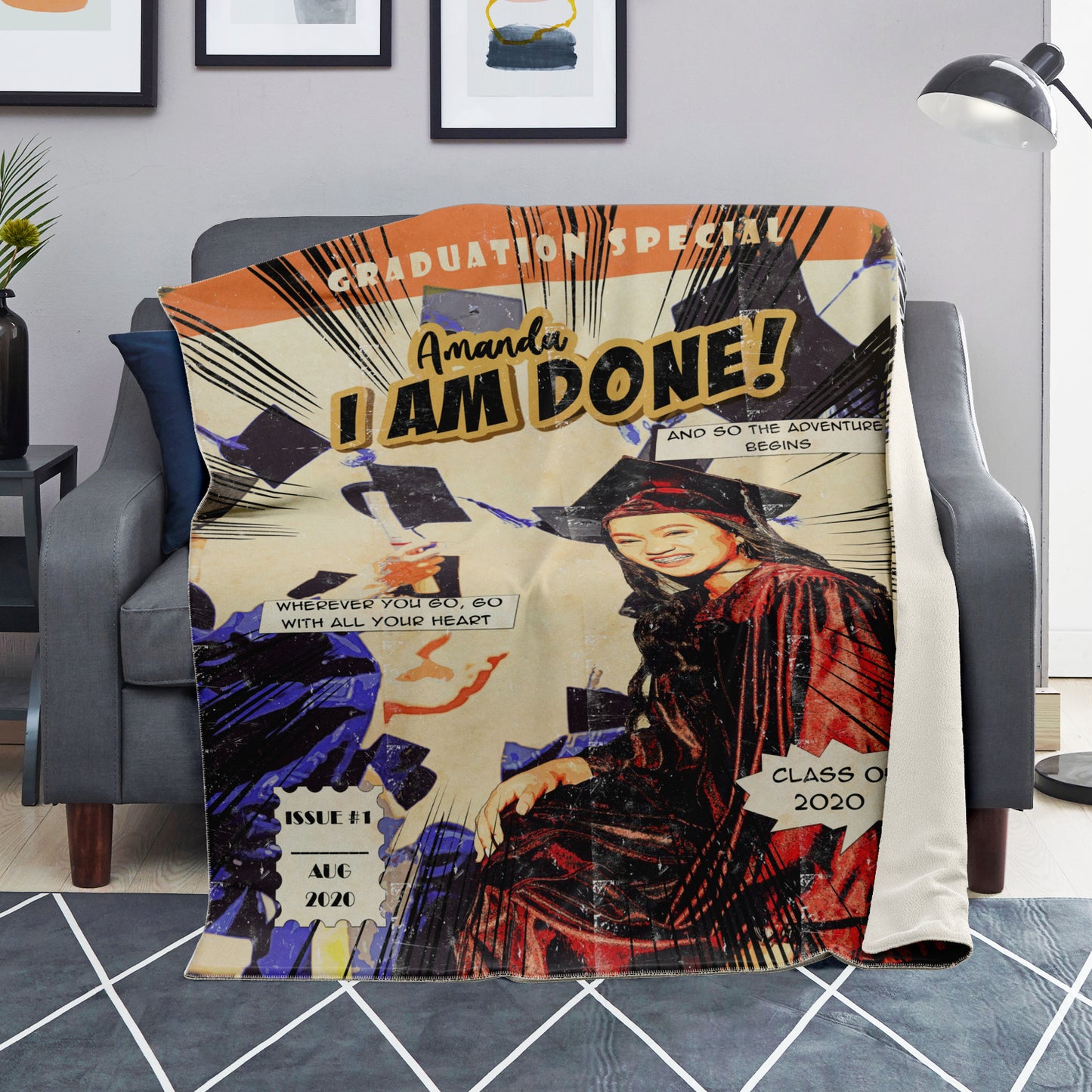 Personalized Graduation Blanket - Retro Comic Art - NeoSkull