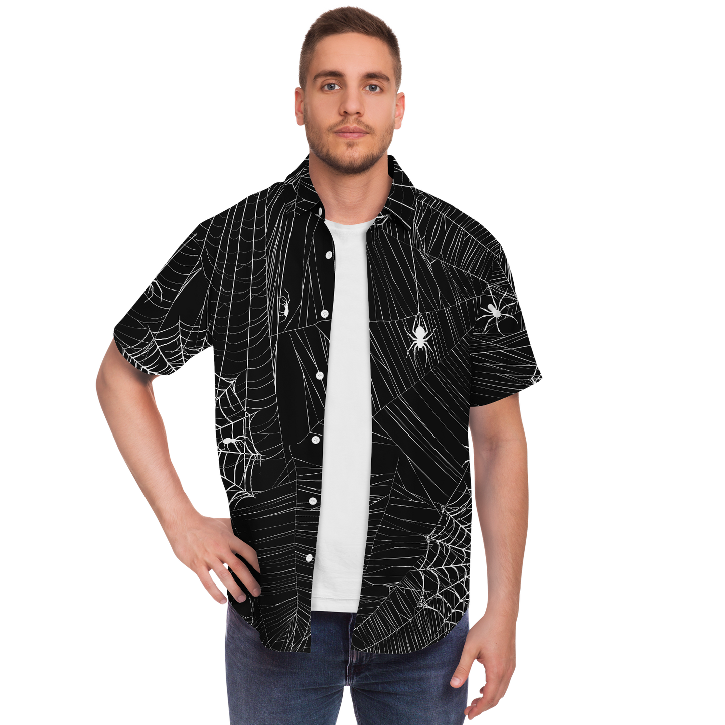 Spider Skull short sleeve button down shirt