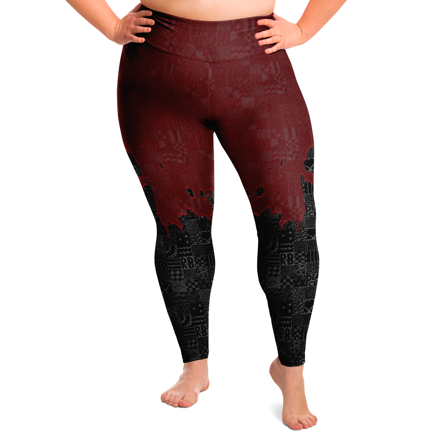 Goth Plus Size Leggings, Ruby freehand doodle style - NeoSkull