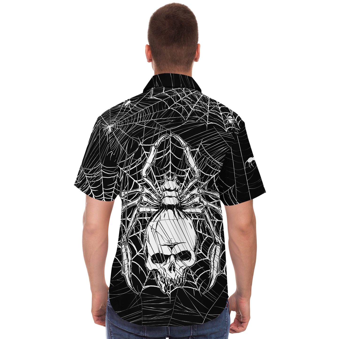 Spider Skull short sleeve button down shirt
