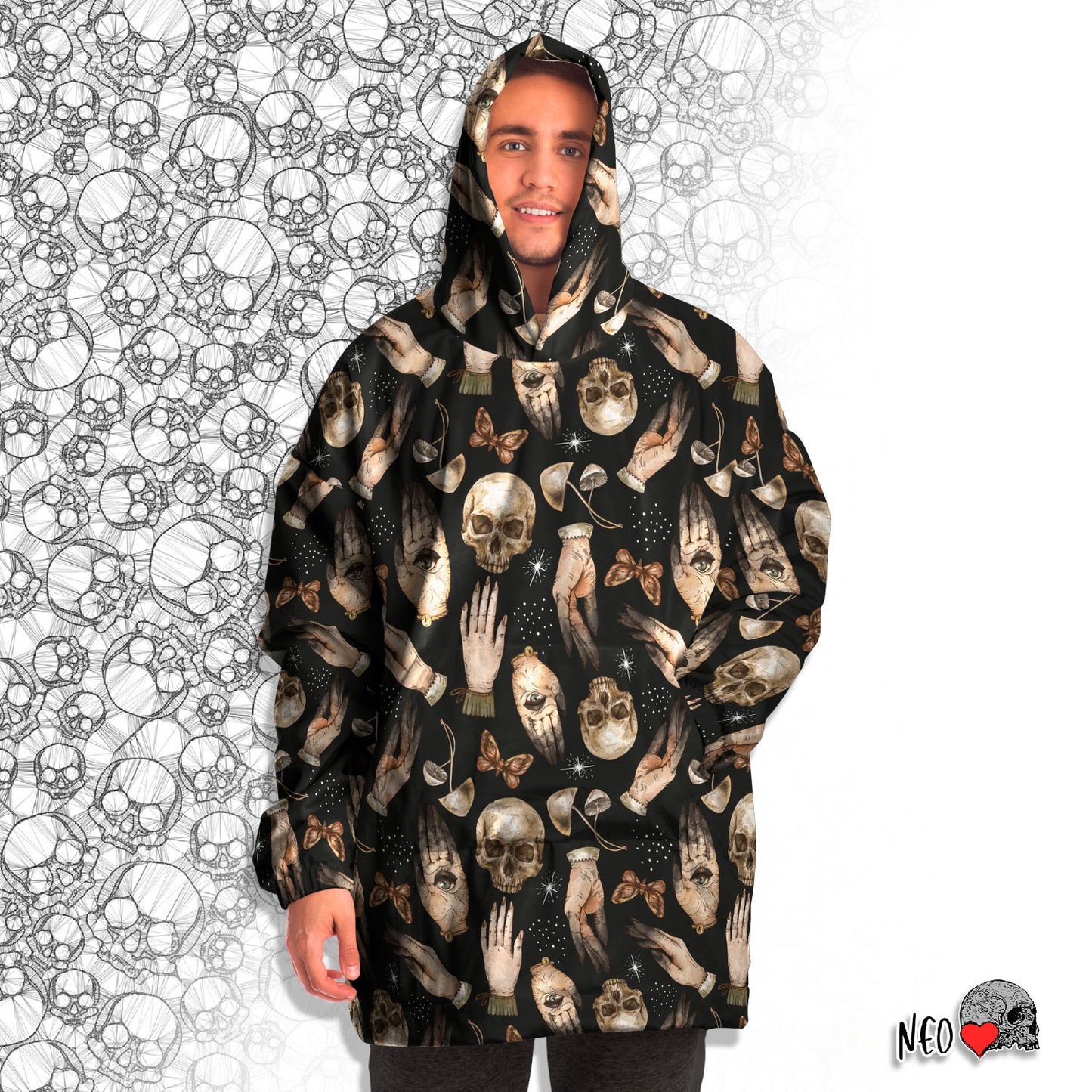 hooded warm blanket occult print