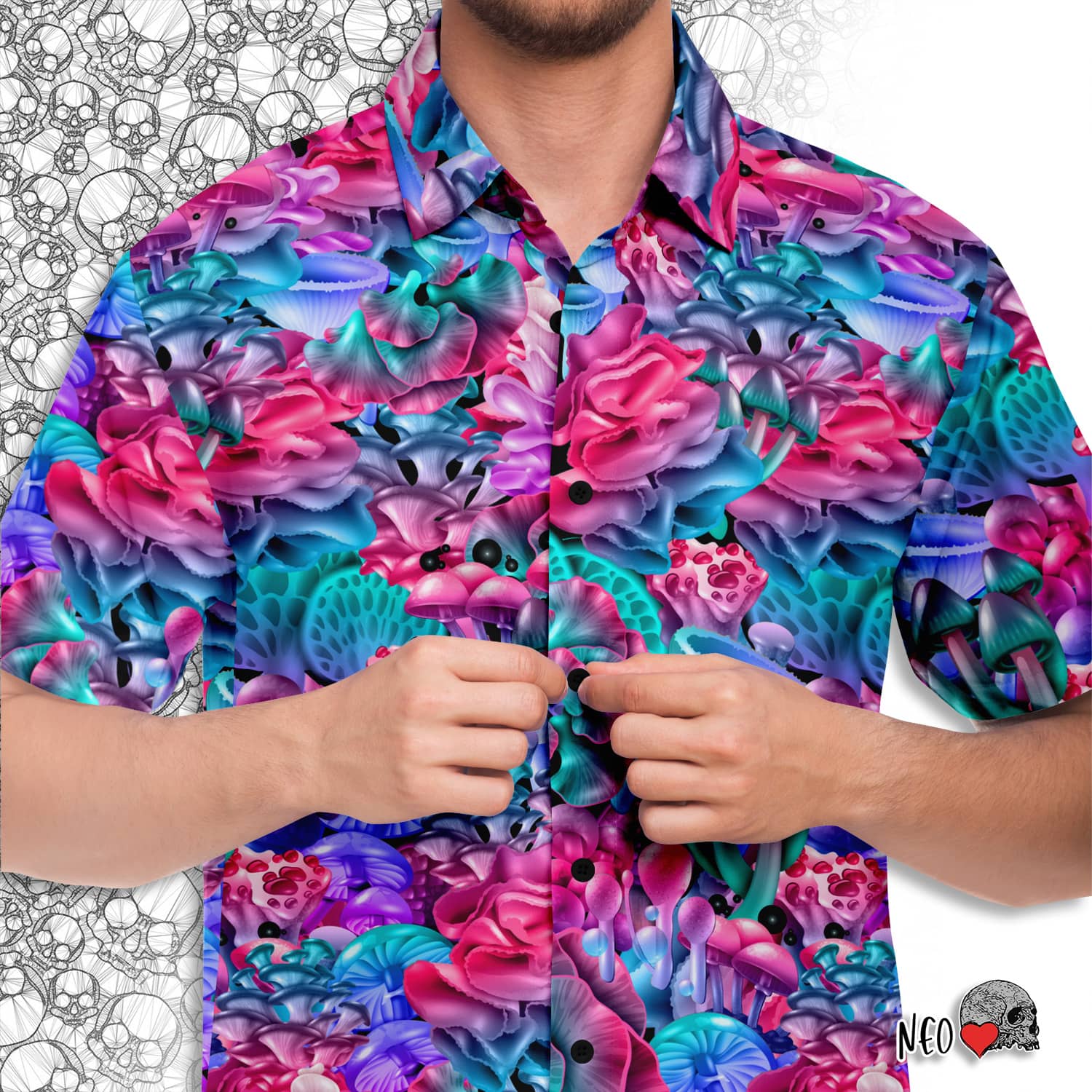 Magic Mushroom Short Sleeve Button Down Shirt - NeoSkull