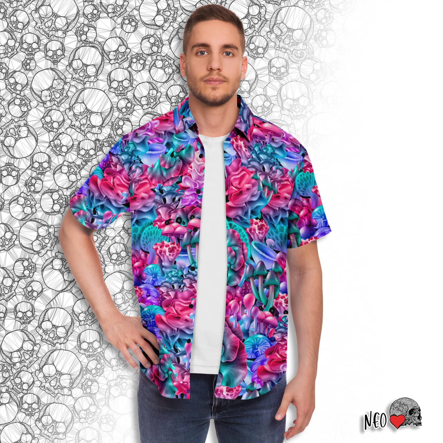 Magic Mushroom Short Sleeve Button Down Shirt - NeoSkull