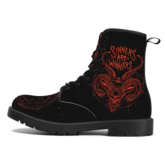 Sinners Are Winners Synthetic Leather Boots - NeoSkull