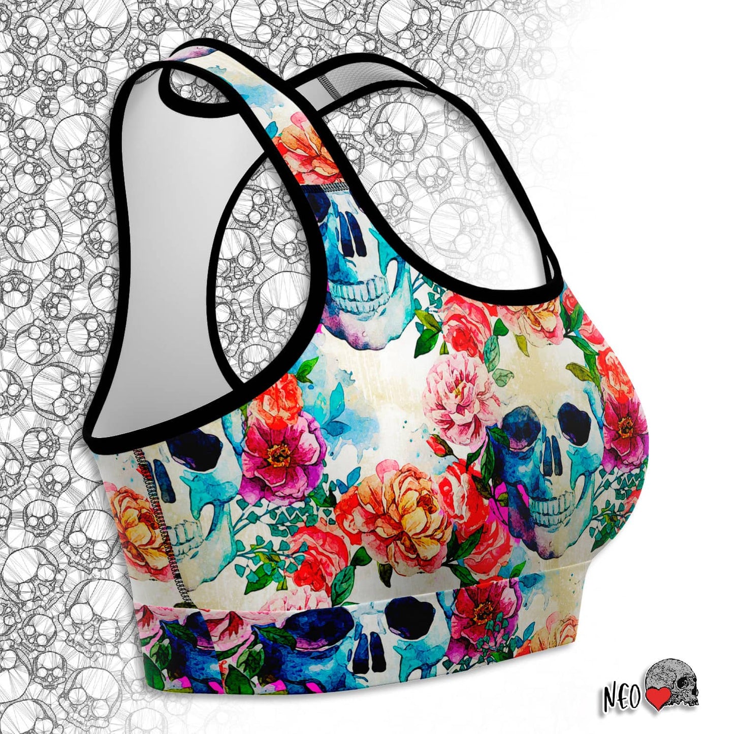 skull and peonies sport bra