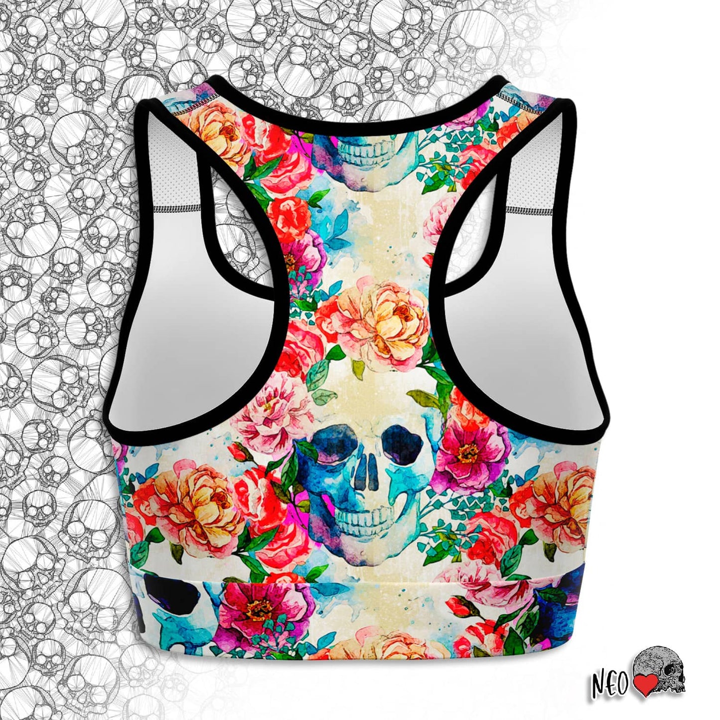Peonies and Skull Sport Bra - NeoSkull