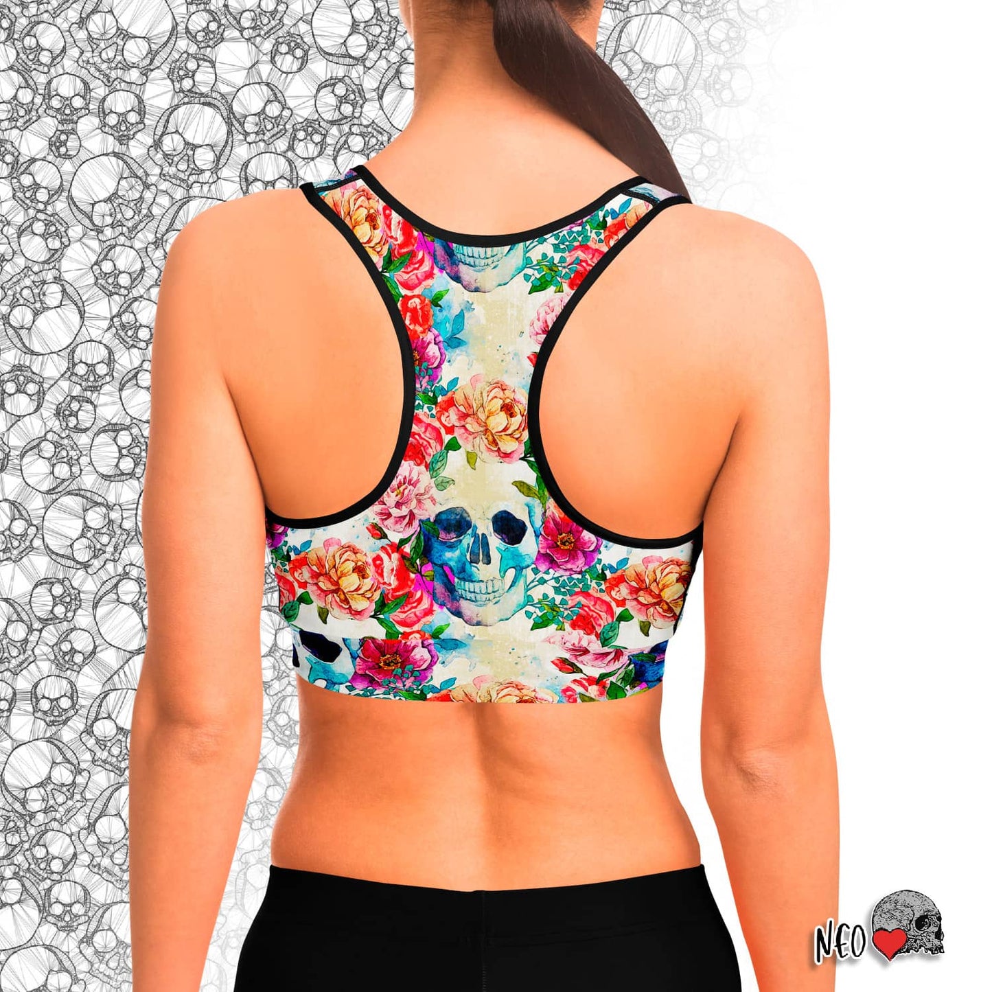 Peonies and Skull Sport Bra - NeoSkull