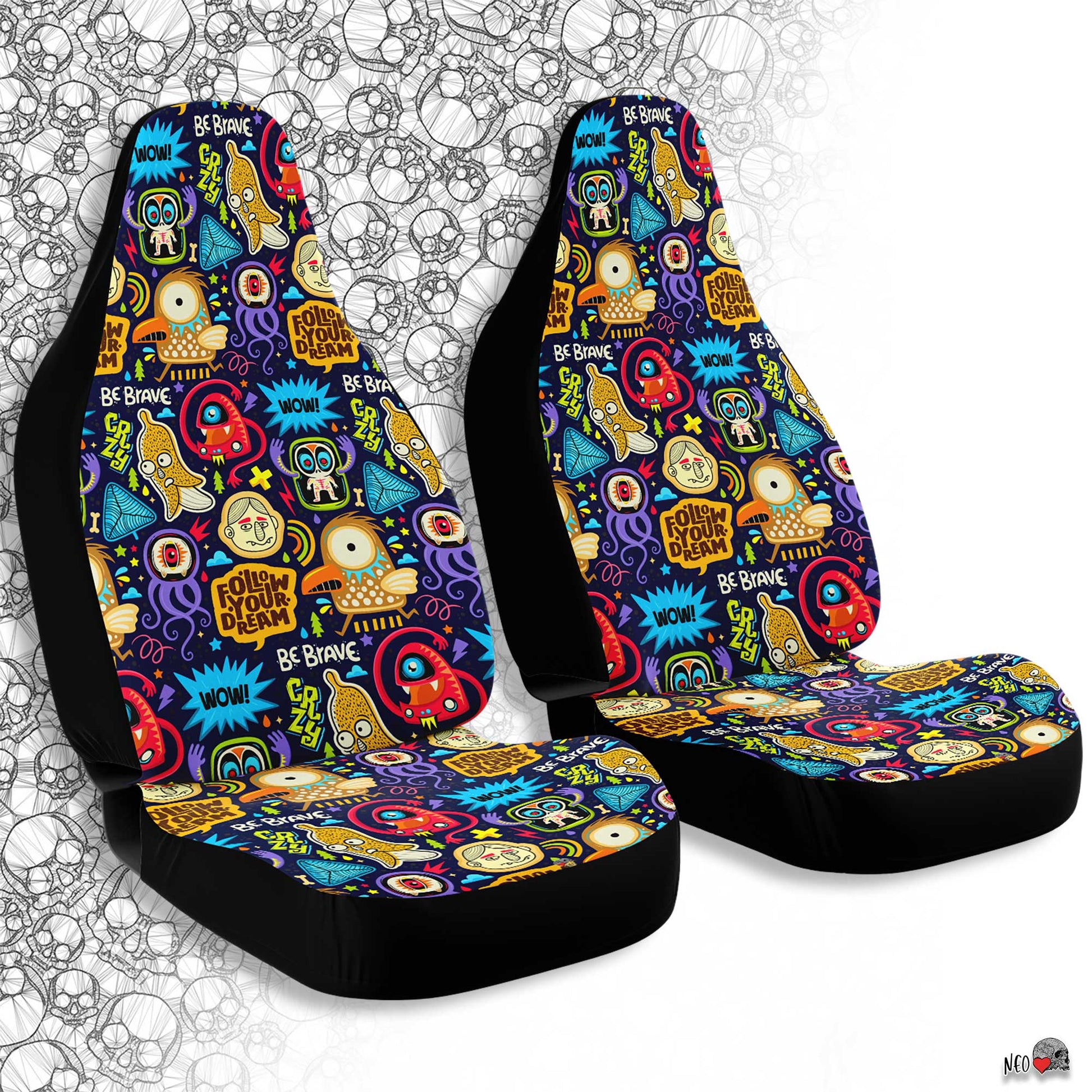 funky car set covers- neoskull