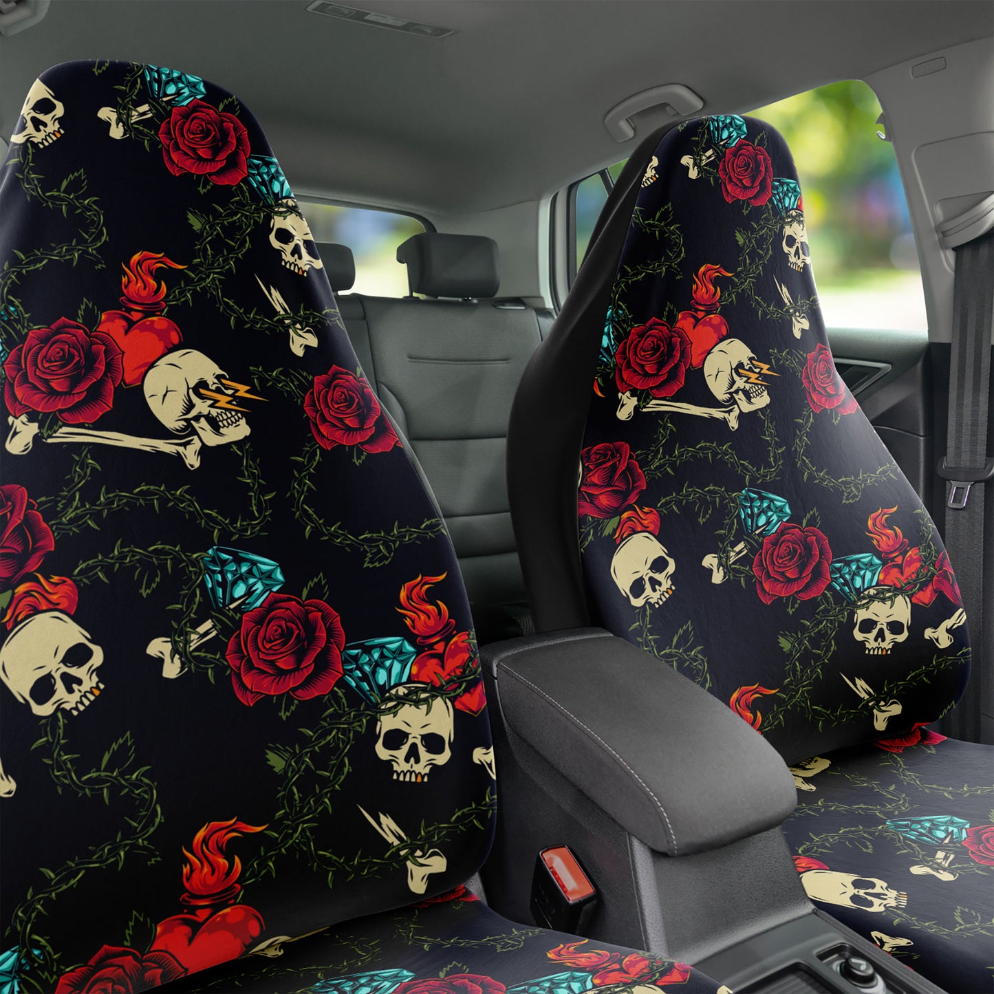 Roses Skull and gems Car Seat Covers