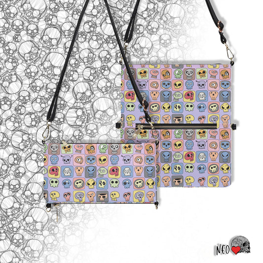 Skull Doodles Foldable Cross Body Handbags Foldable Cross Body Handbags