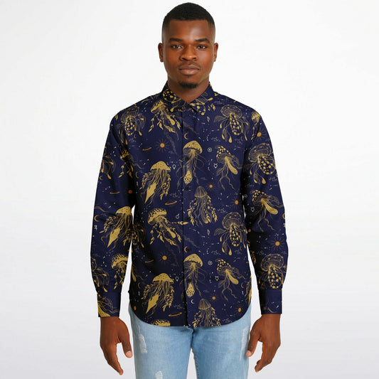 Mystical mushrooms Long Sleeve Button Down Shirt - NeoSkull