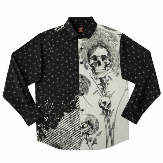 Dandelion and Skull Long Sleeve Button-up Shirt
