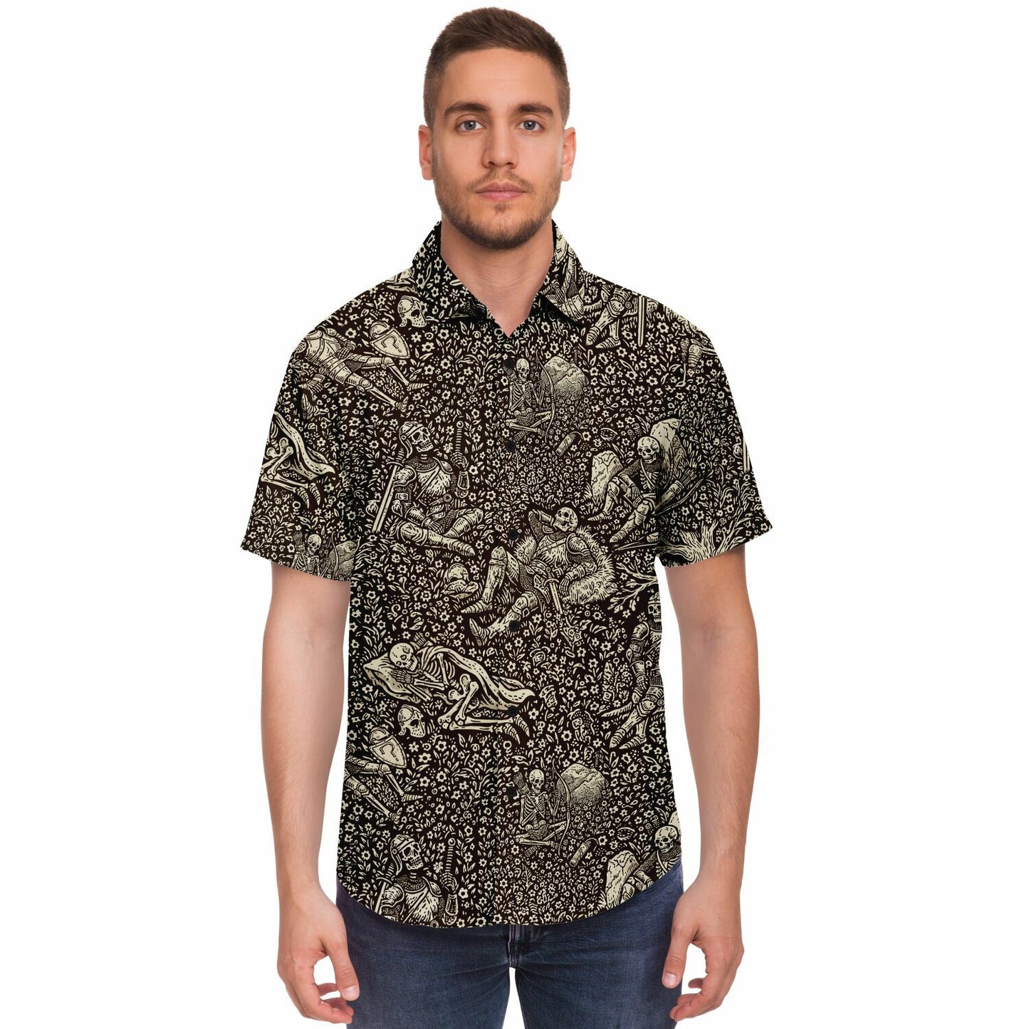 Resting Knights Short Sleeve Button Up Shirt