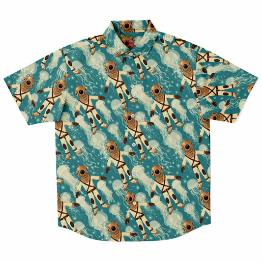 Diver and Jelly Fish Short Sleeve Button-Up Shirt