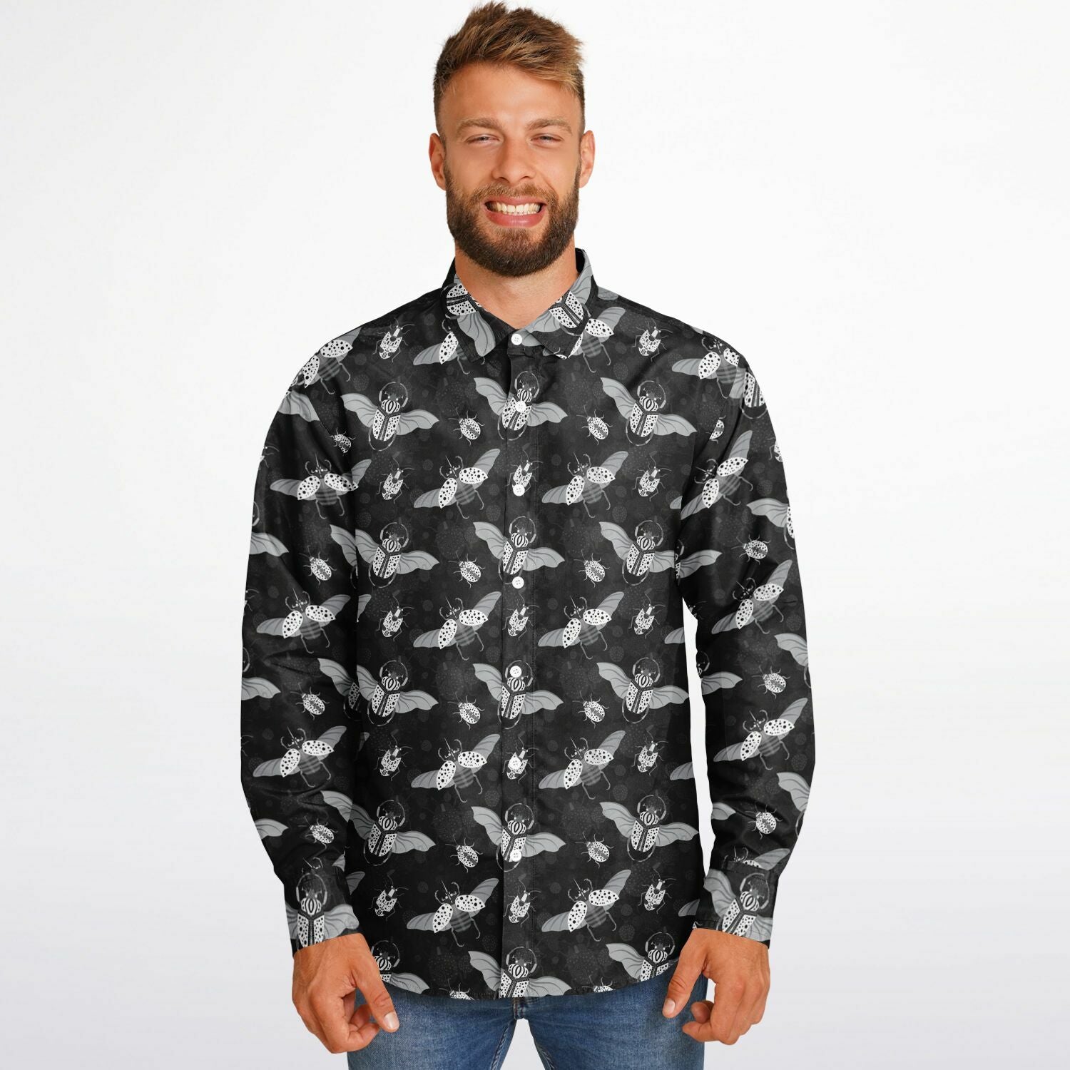 Flying bugs Long Sleeve Button Up Shirt - NeoSkull