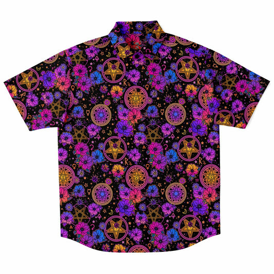 Mystical Flower Short Sleeve Button Up Shirt - NeoSkull