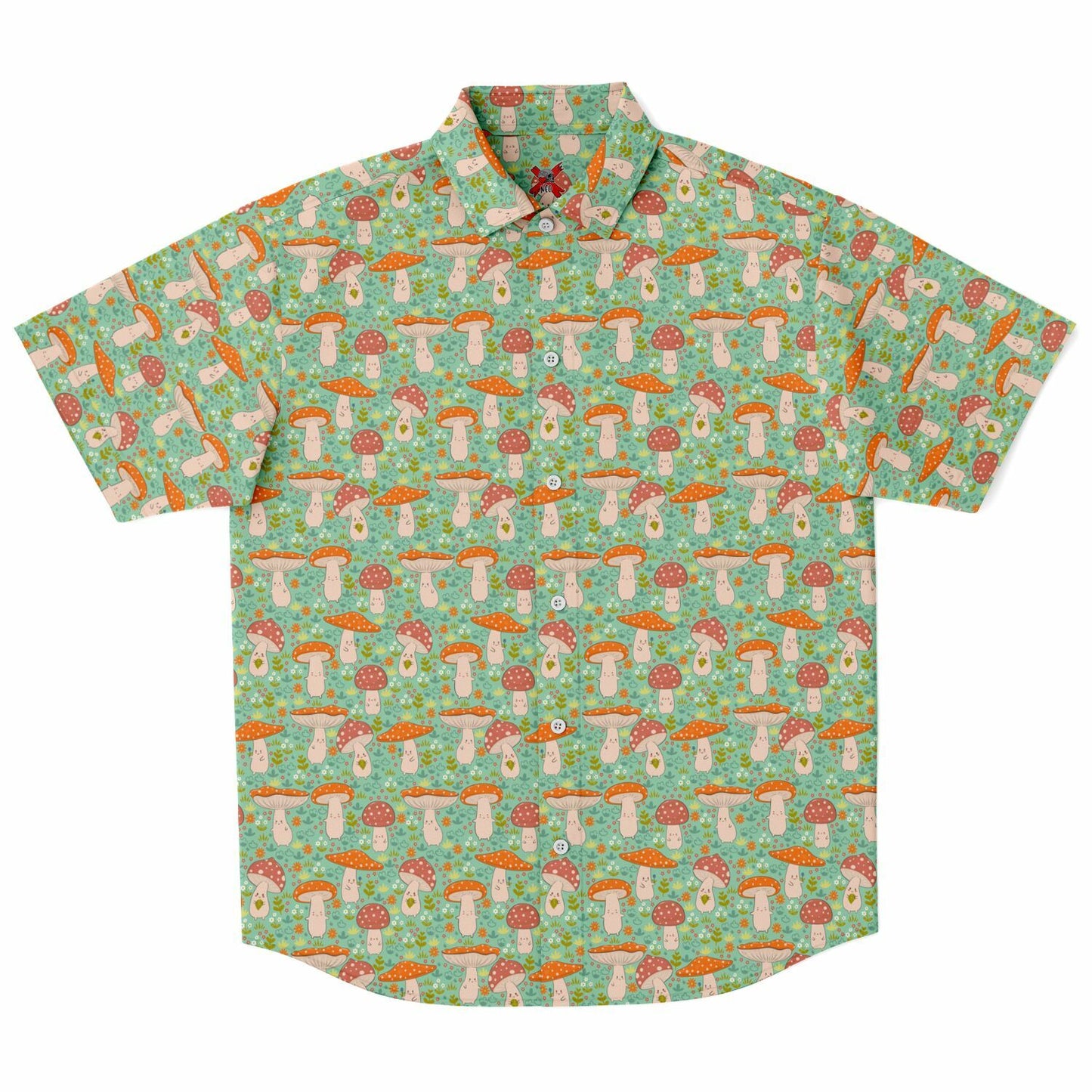 Busy Mushrooms Short Sleeve Button-up Shirt