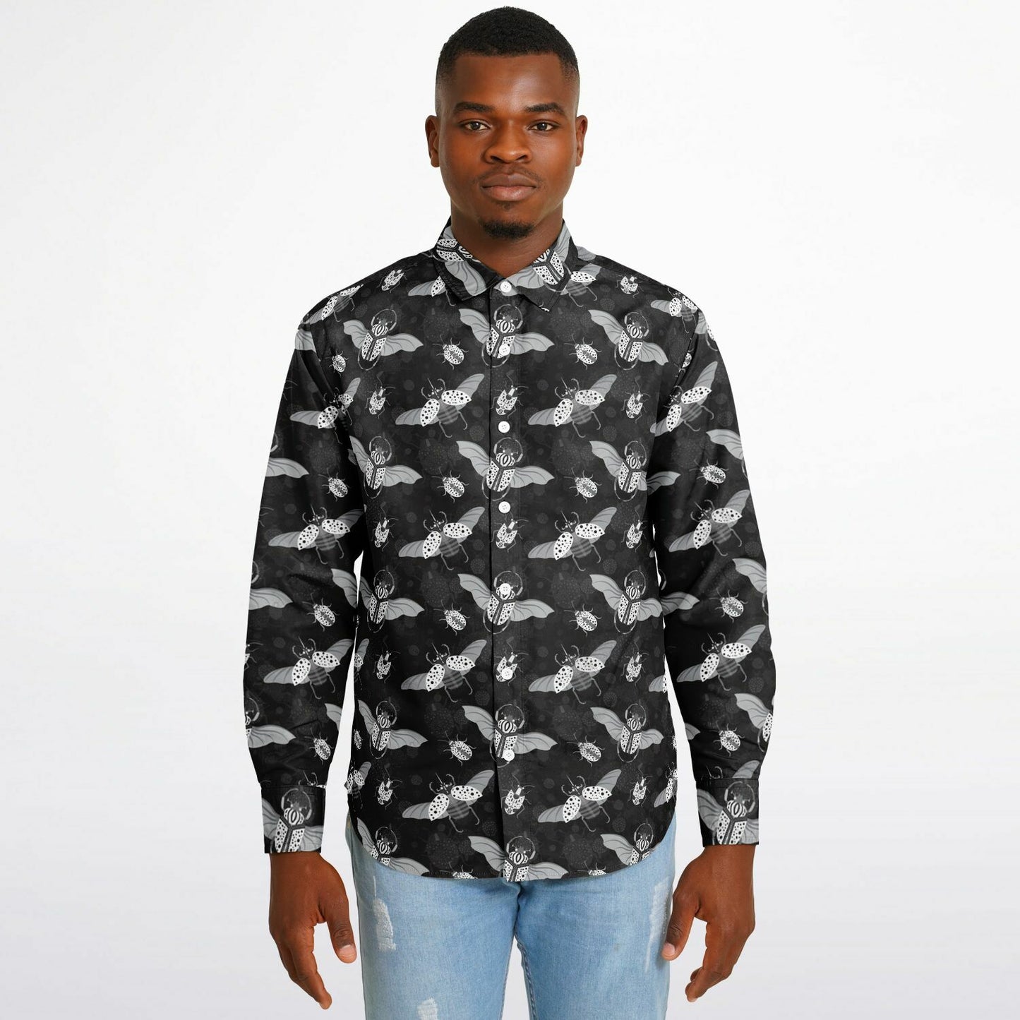 Flying bugs Long Sleeve Button Up Shirt - NeoSkull
