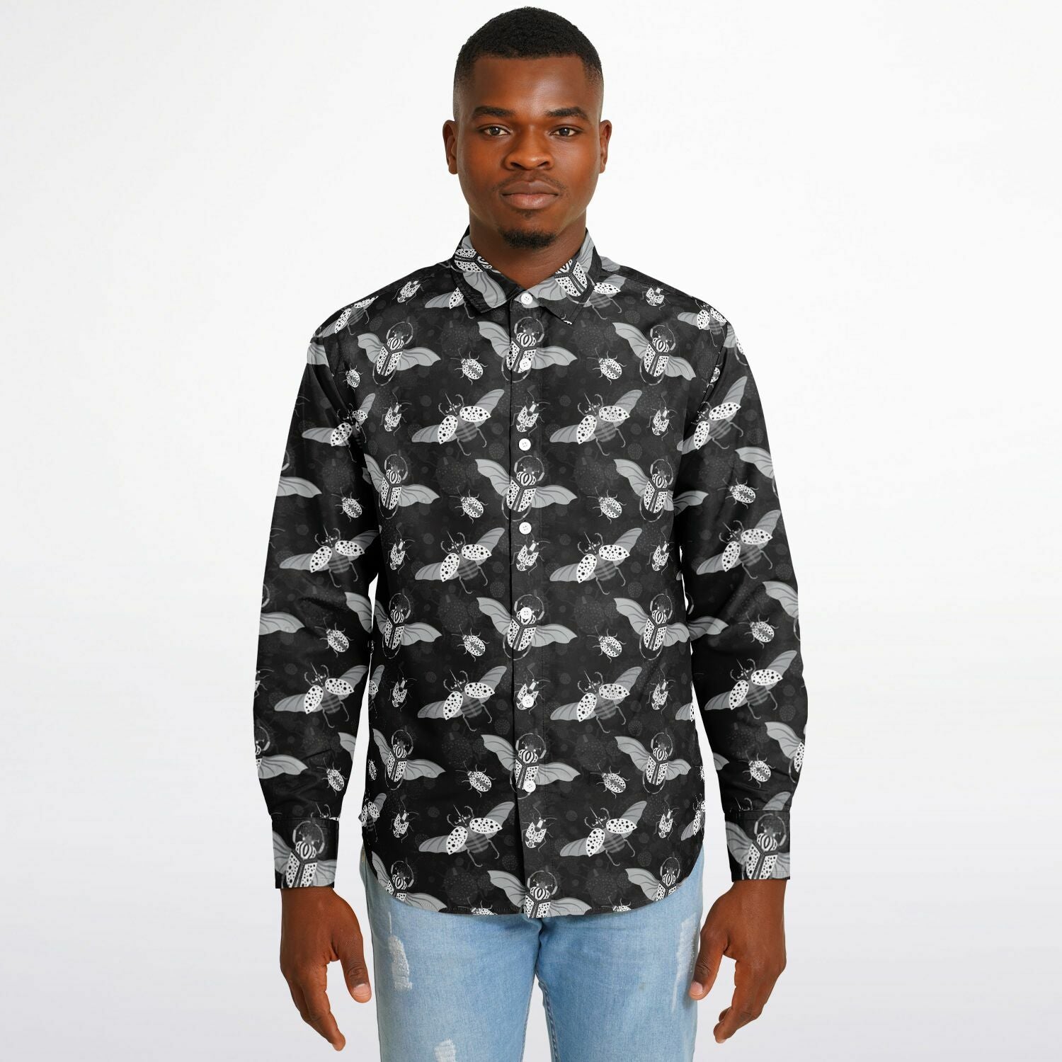 Flying bugs Long Sleeve Button Up Shirt - NeoSkull