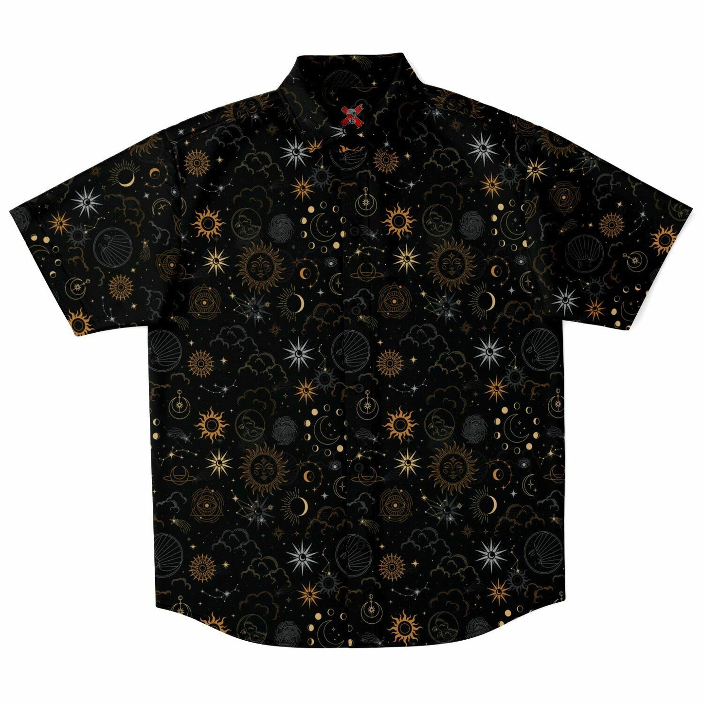 Celestial black Short Sleeve Button-up Shirt