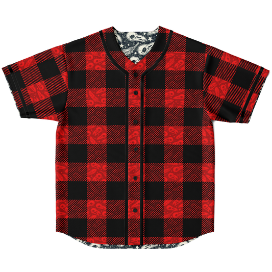 Buffalo plaid Raven skull Reversible Baseball Jersey