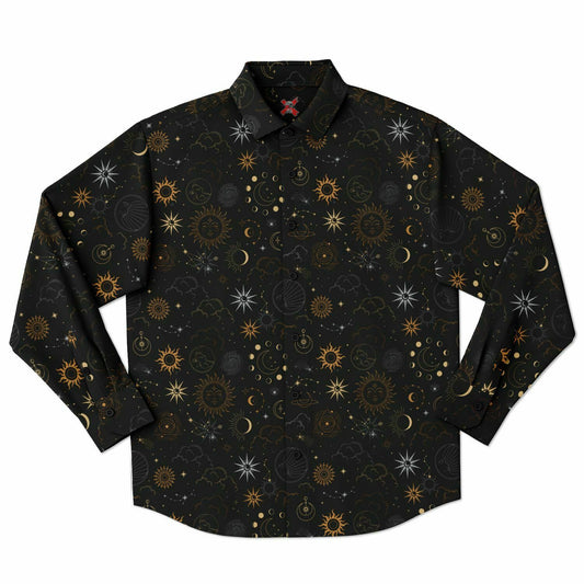 Celestial Black Long Sleeve Button-up Shirt