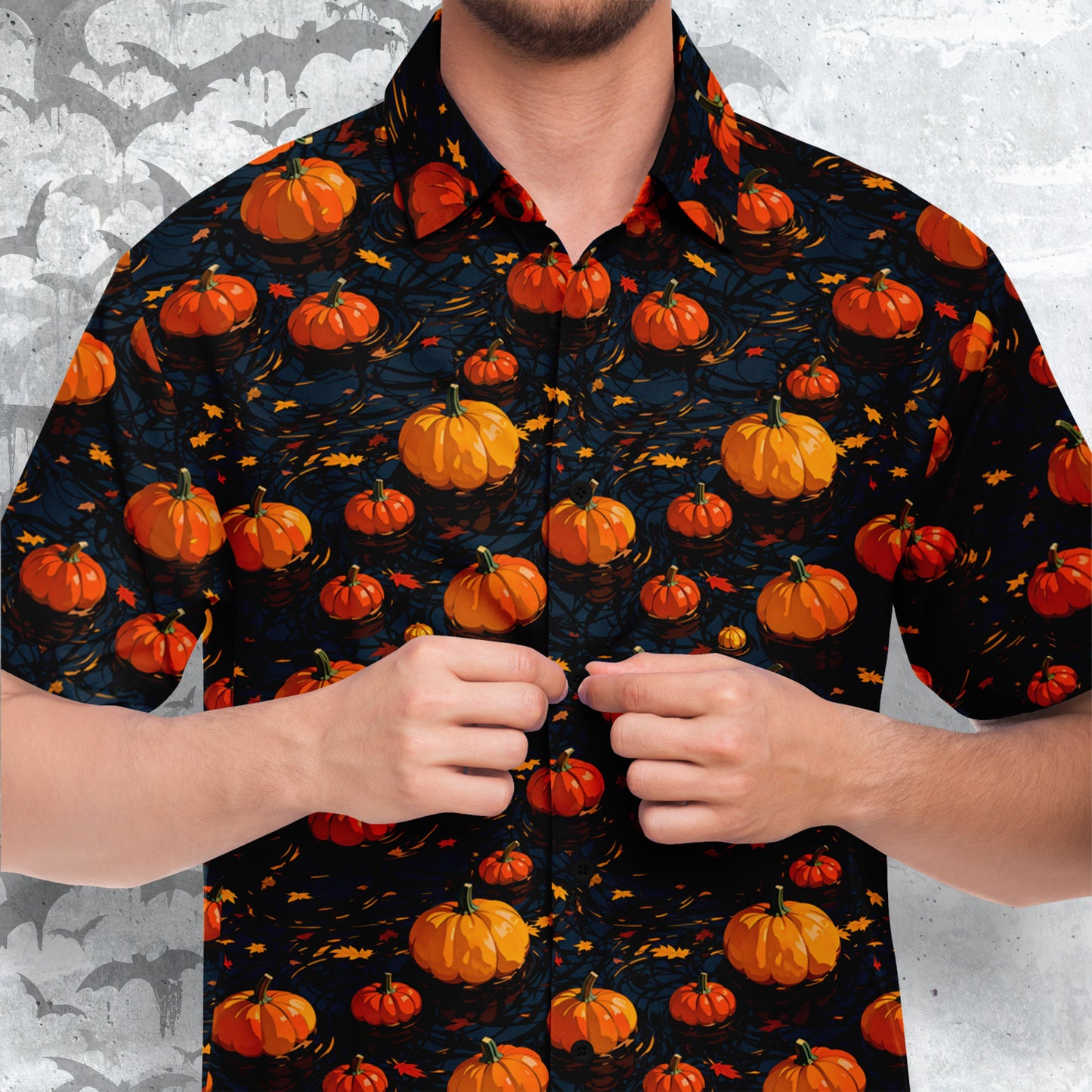 Floating Halloween Short Sleeve Button-up Shirt