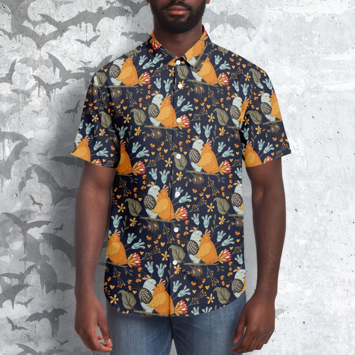 Lover Birds Short Sleeve Button Up Shirt - NeoSkull