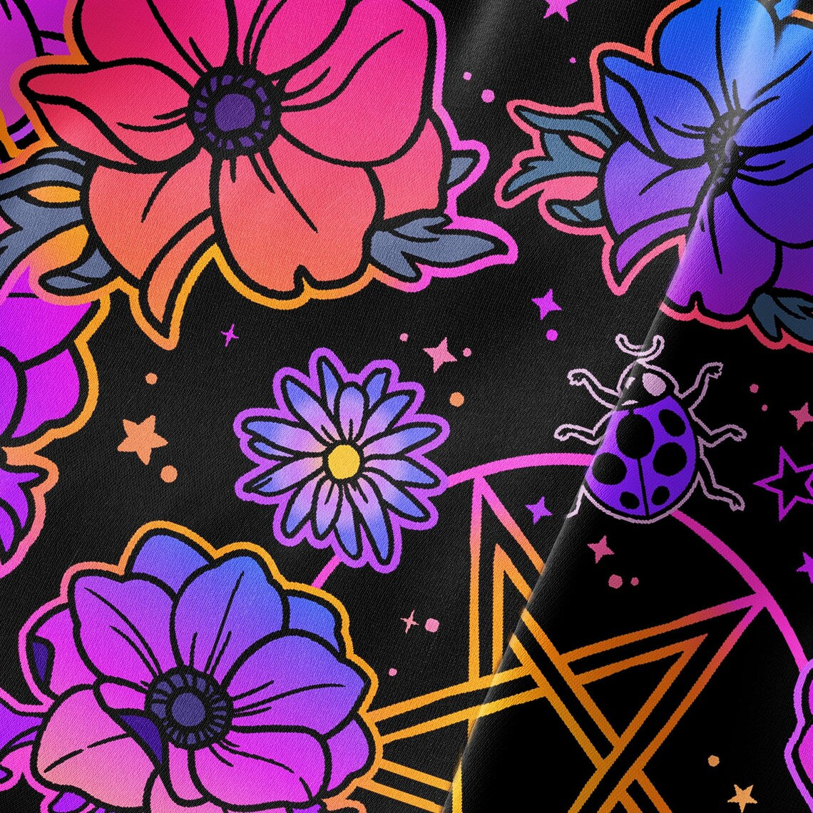 Mystical Flower Short Sleeve Button Up Shirt - NeoSkull