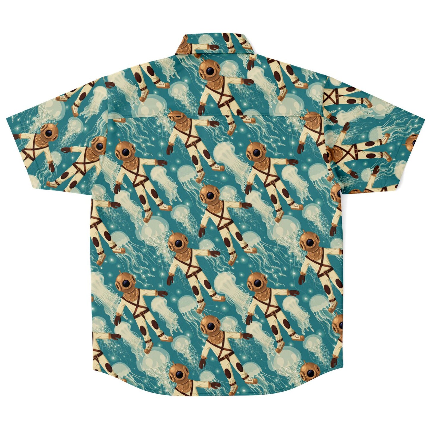 Diver and Jelly Fish Short Sleeve Button-Up Shirt