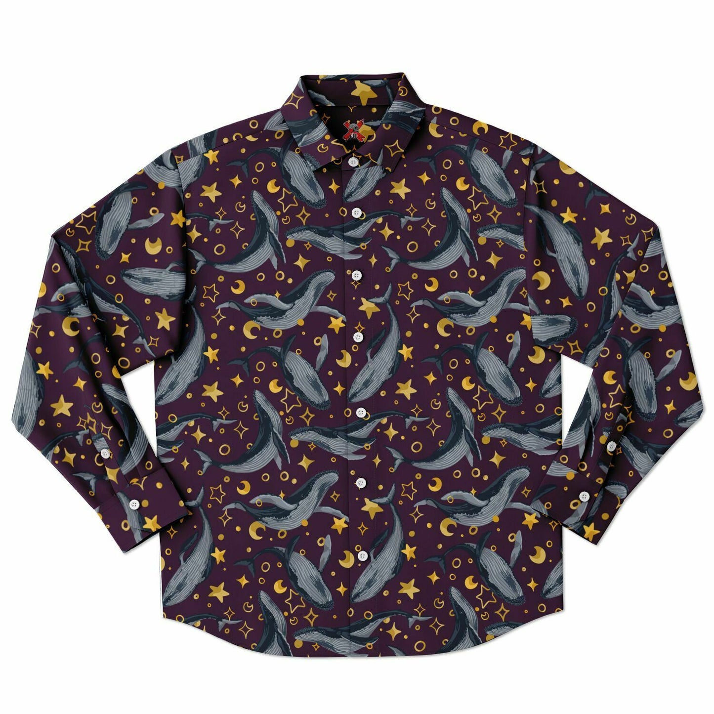Star Whales Long Sleeve Button-up Shirt
