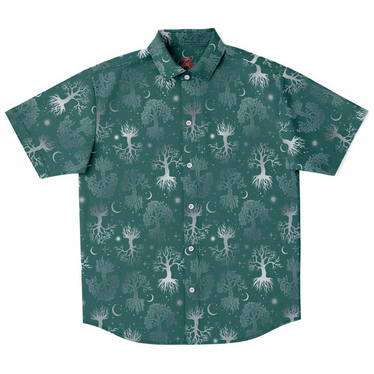 Silver tree Short Sleeve Button-up Shirt - NeoSkull