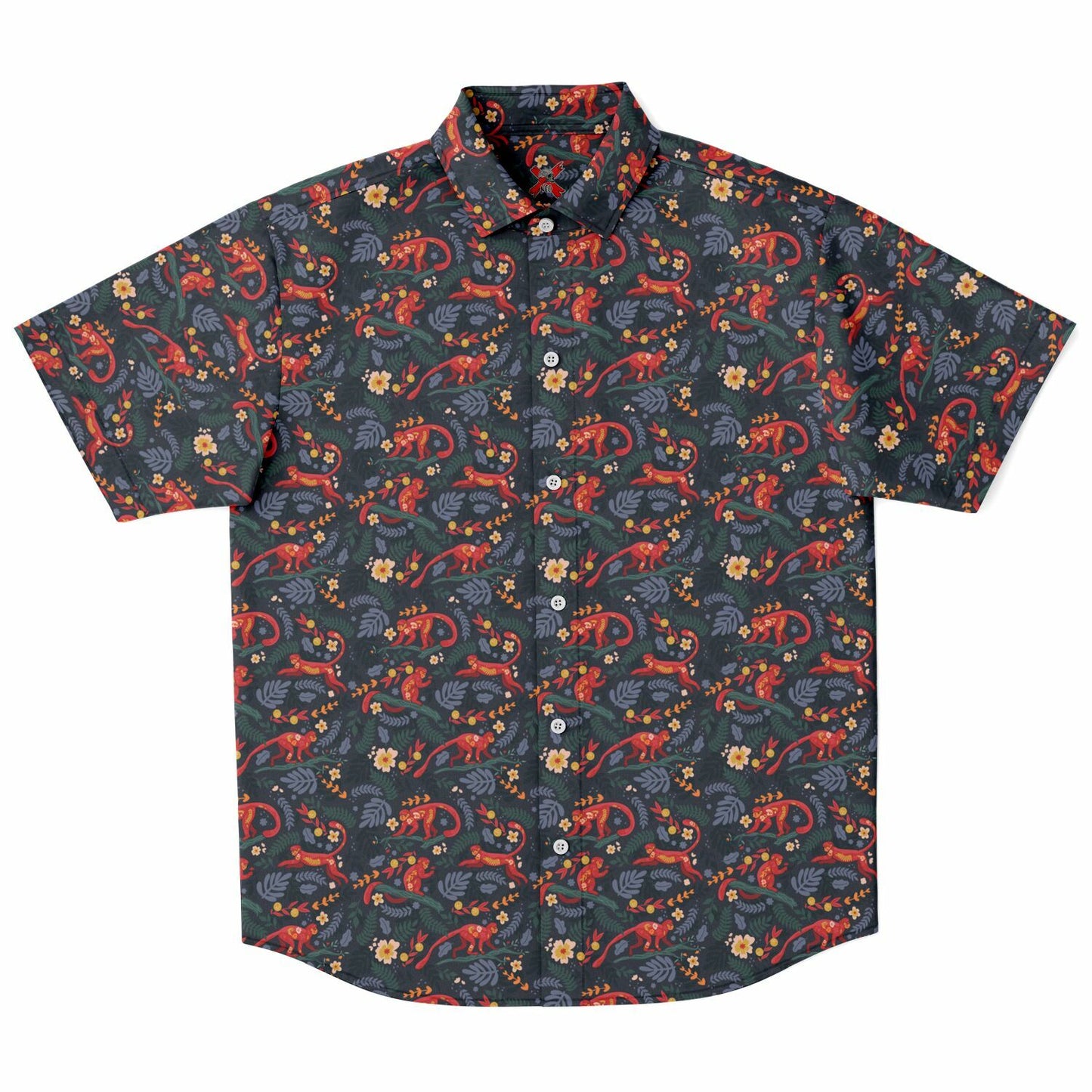 Red Monkeys Short Sleeve Button-Up Shirt