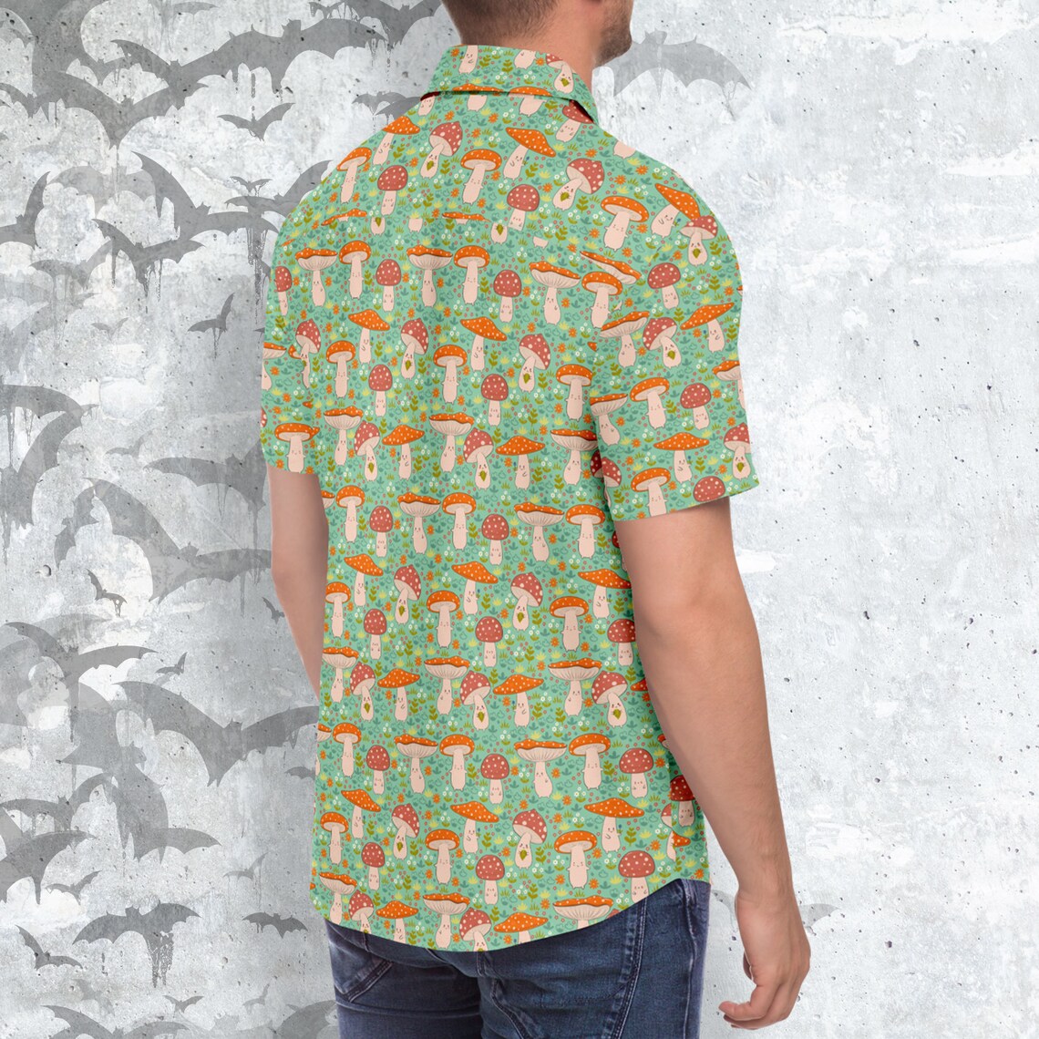 Busy Mushrooms Short Sleeve Button-up Shirt