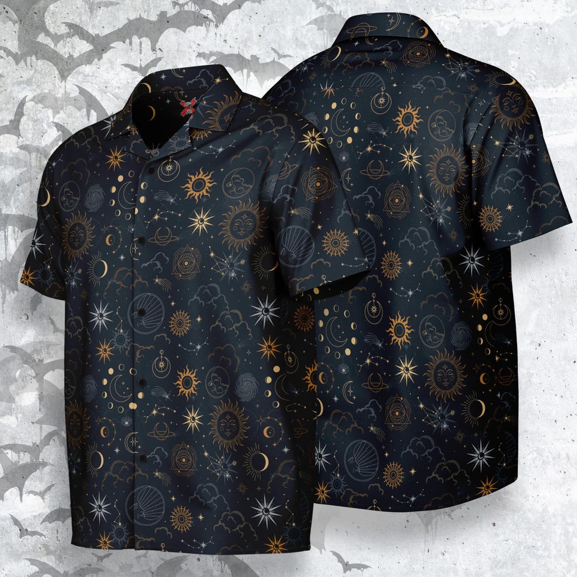 Celestial Short Sleeve Button-Down Comfort Shirt - NeoSkull