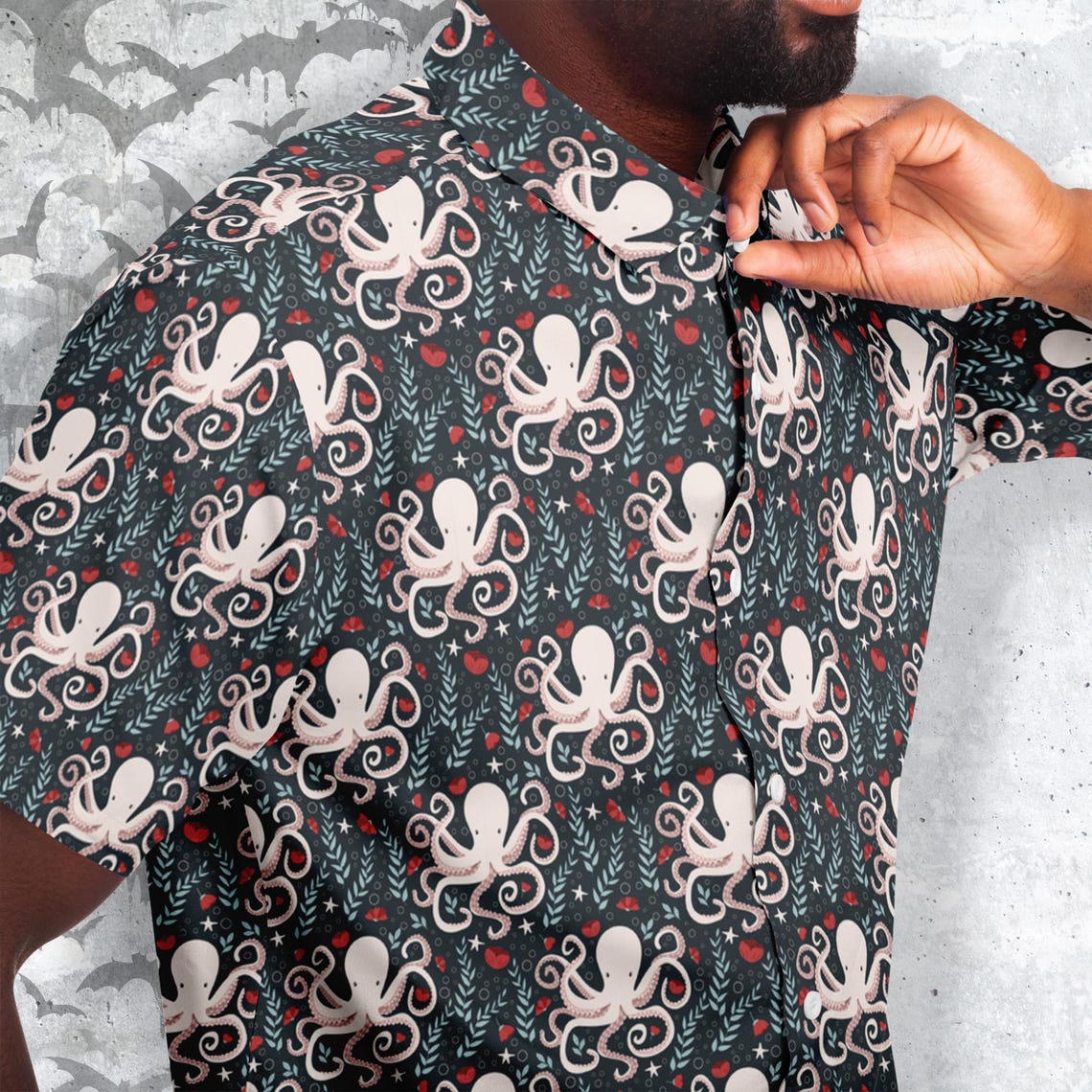 Octopus and flowers Short Sleeve Button Up Shirt - NeoSkull