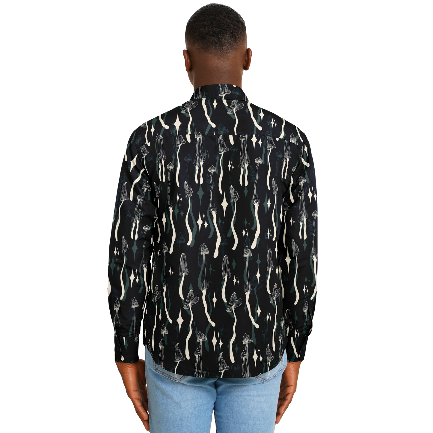 Mushroom Wave Long Sleeve Button Down Shirt - NeoSkull