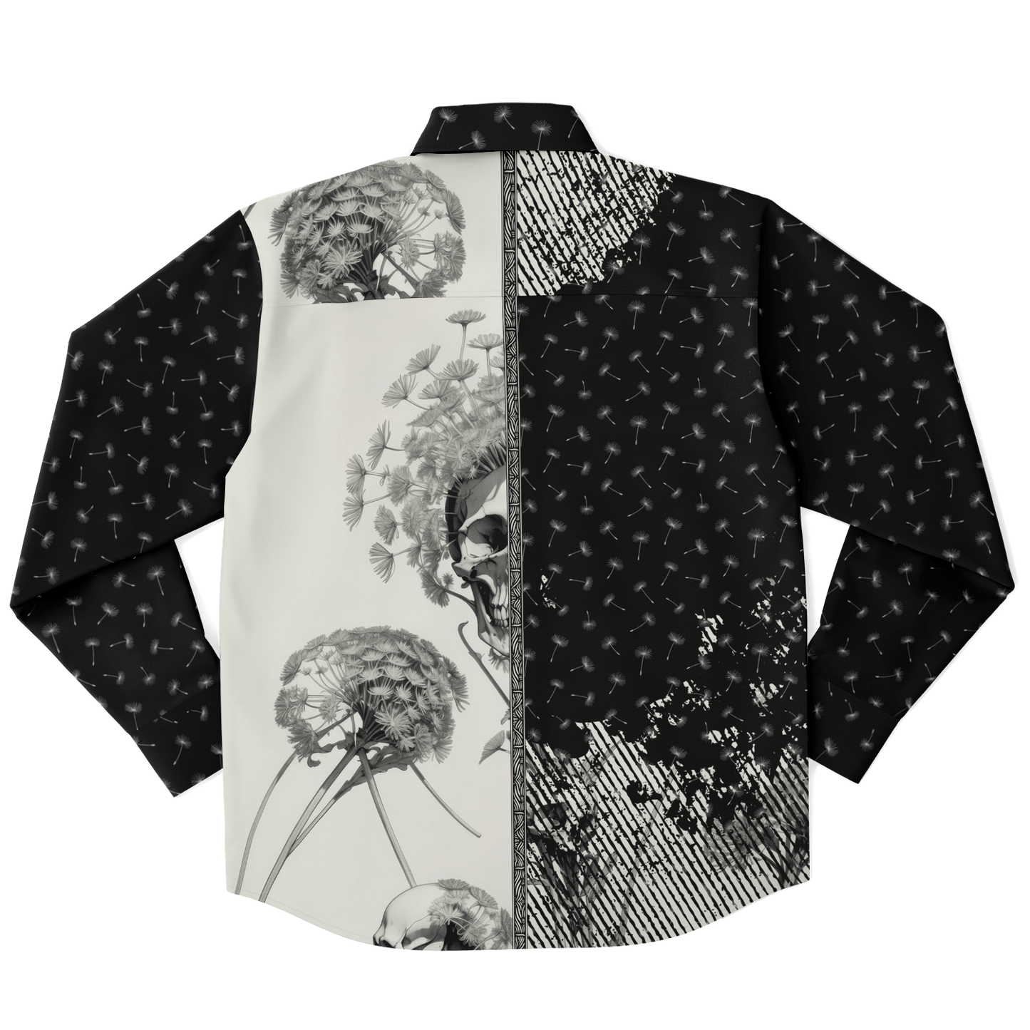 Dandelion and Skull Long Sleeve Button-up Shirt