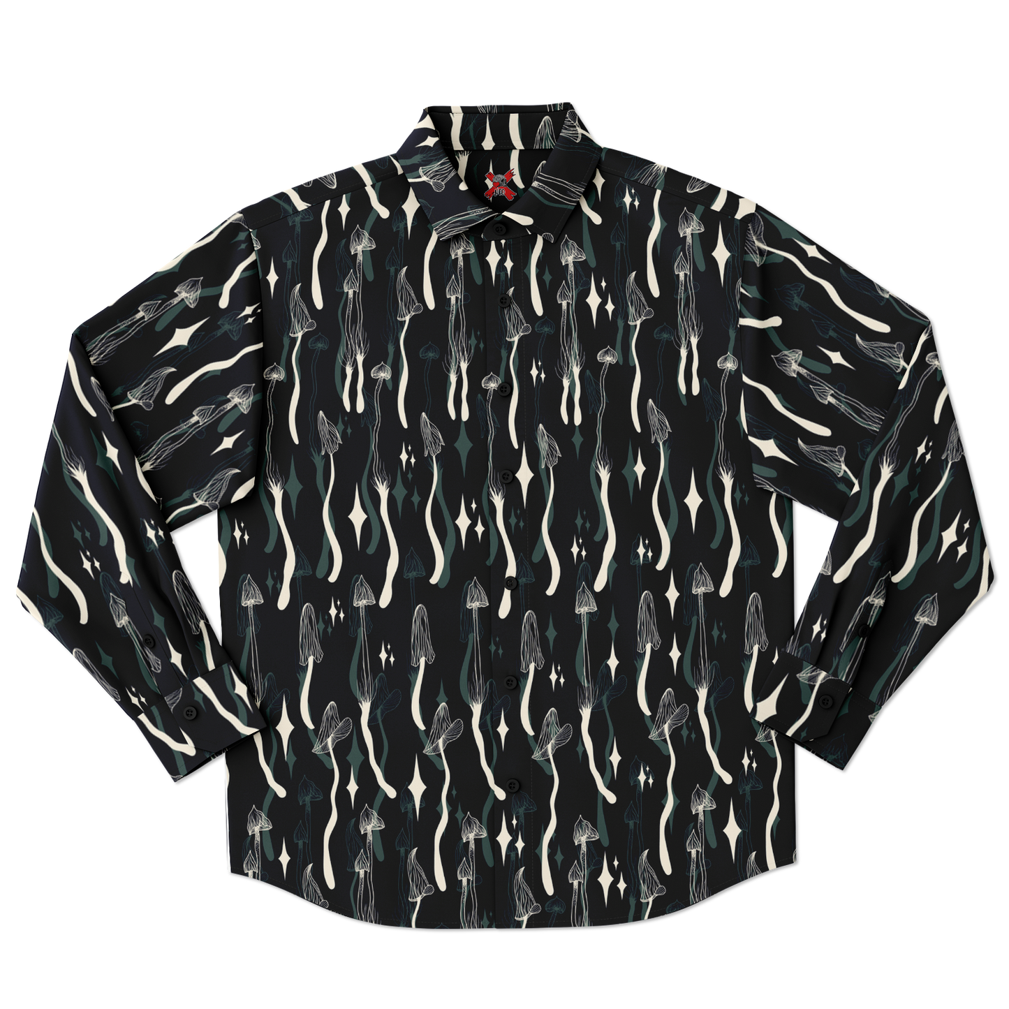 Mushroom Wave Long Sleeve Button Down Shirt - NeoSkull