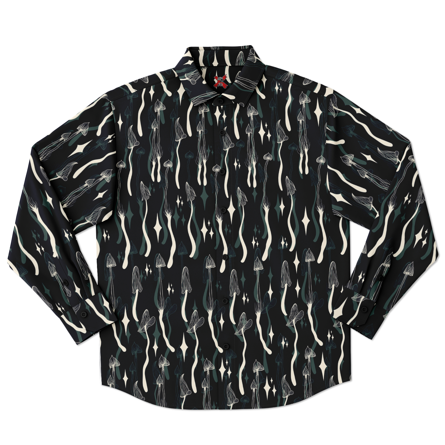 Mushroom Wave Long Sleeve Button Down Shirt - NeoSkull