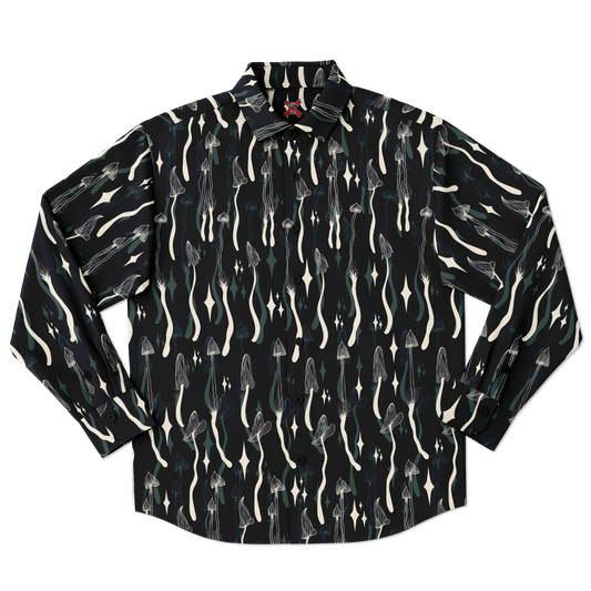 Mushroom Wave Long Sleeve Button Down Shirt - NeoSkull