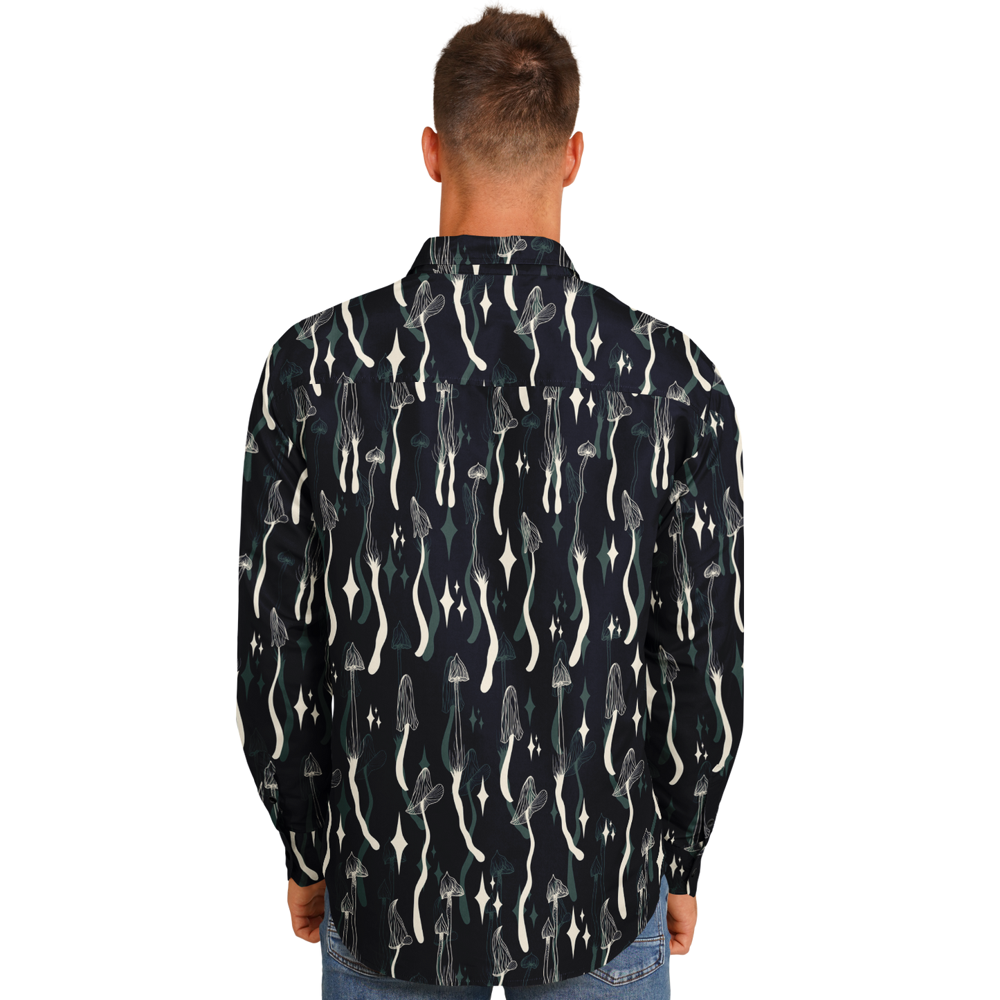 Mushroom Wave Long Sleeve Button Down Shirt - NeoSkull